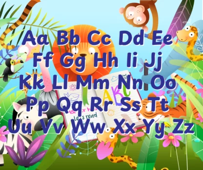 Fun alphabet wall panel featuring jungle animals